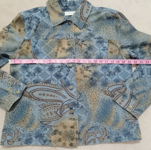 Marsh Landing Women's Denim Jacket L Blue Brown Paisley Floral Print 100% Cotton - Picture 9 of 12